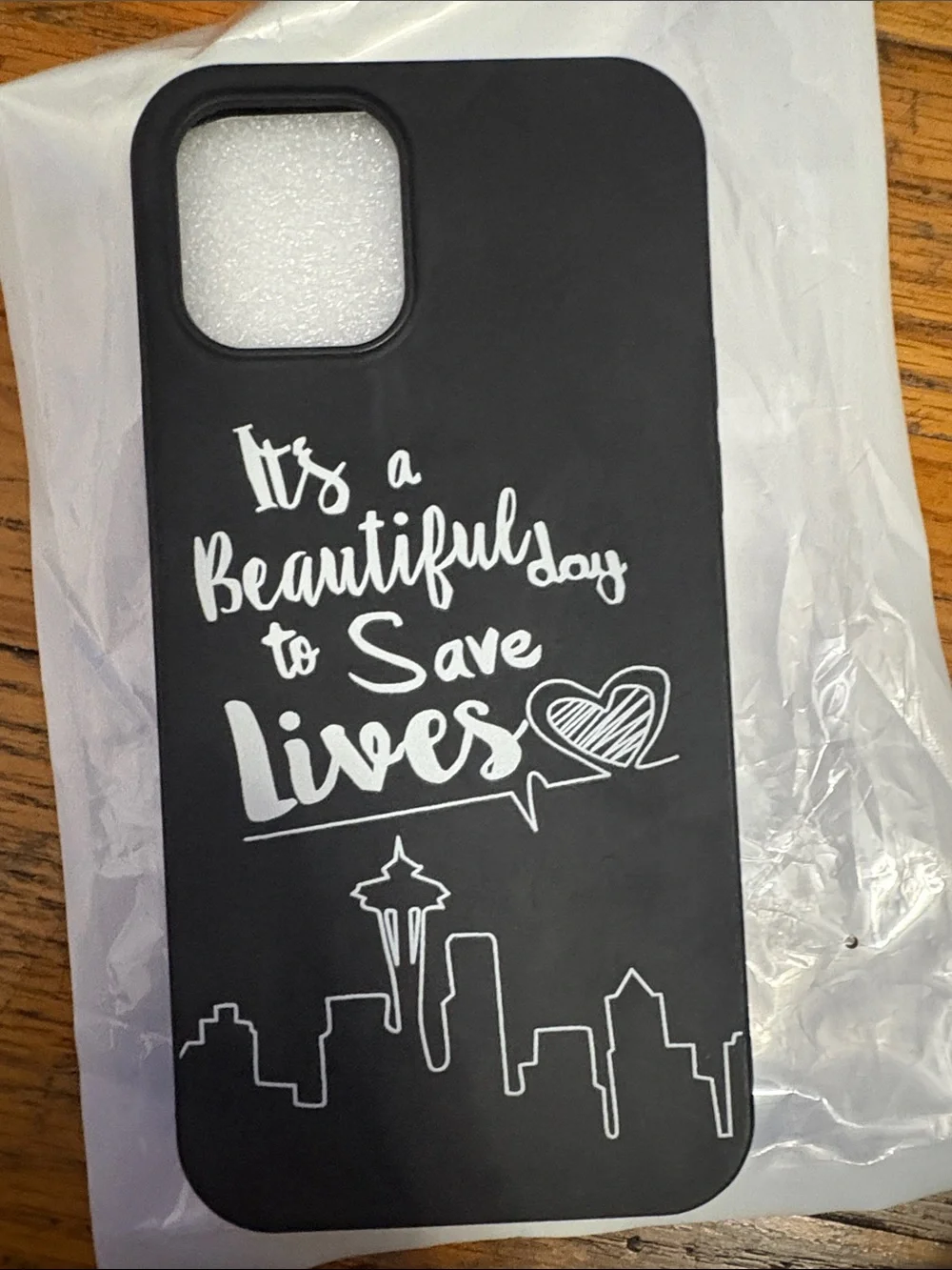 Apple Black iPhone Case with White 'It's a Beautiful Day to Save Lives' Design